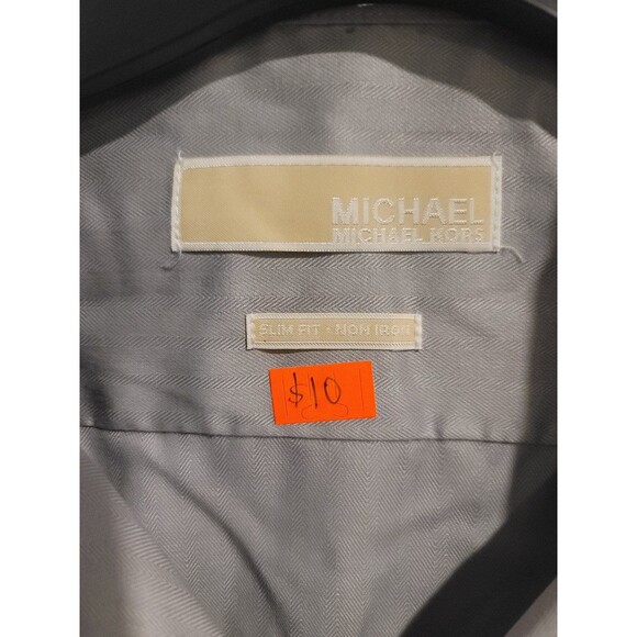 Michael Kors Men's Dress Shirt Medium 16 Gray Slim Fit Button Up - Picture 8 of 8